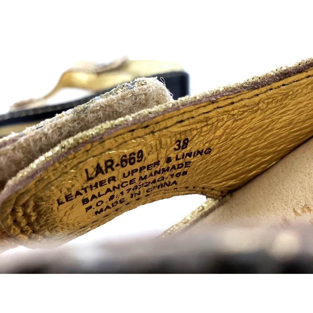 Alegria Lara Wedge Sandals Womens Gold Snake Embossed Leather EU 38 US 7.5 8